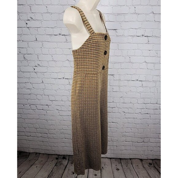 Zara Trafaluc Brown Yellow Houndstooth Square Neck Wide Leg Cropped Jumper Small - Picture 11 of 11